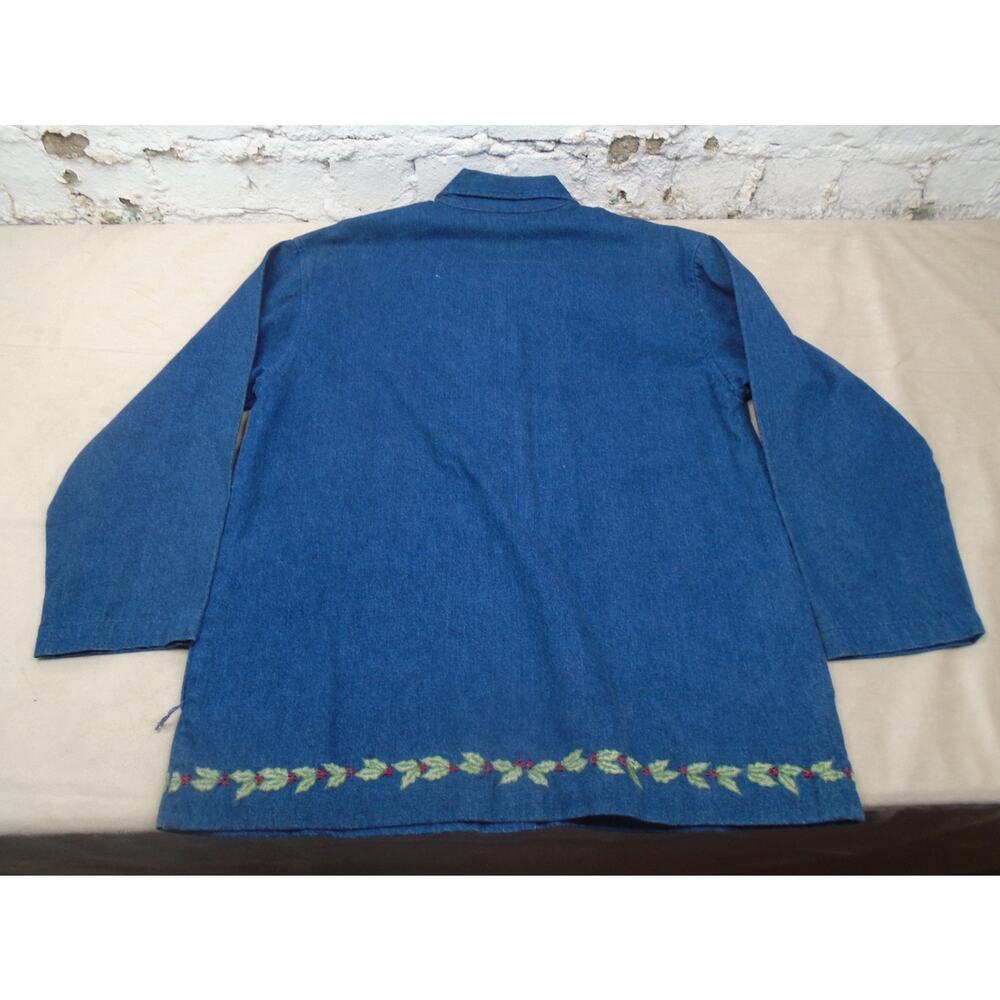 Vintage Casey Coleman Christmas Denima Shacket Button Embroidered Snowman Size M - Picture 10 of 10